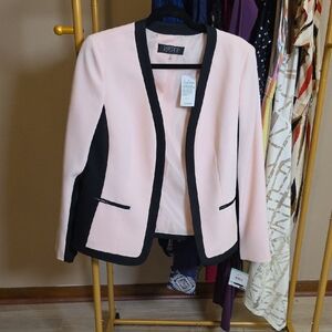Kasper Blush Pink Open-Front Blazer with Black Trim